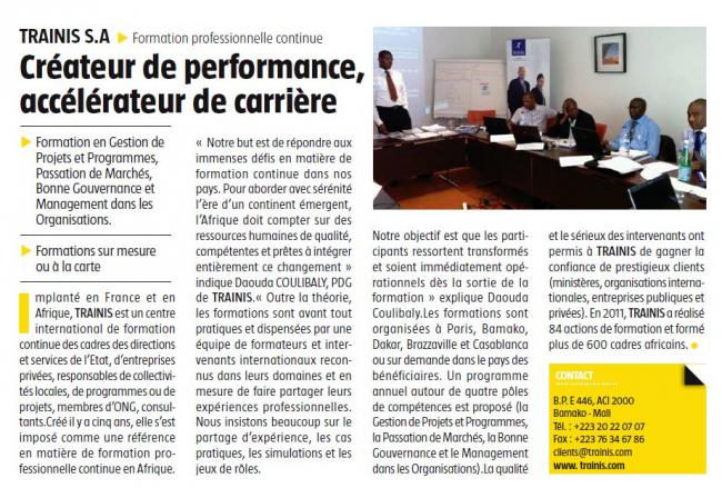 Trainis entreprise partenaire d'I&P article Jeune Afrique
